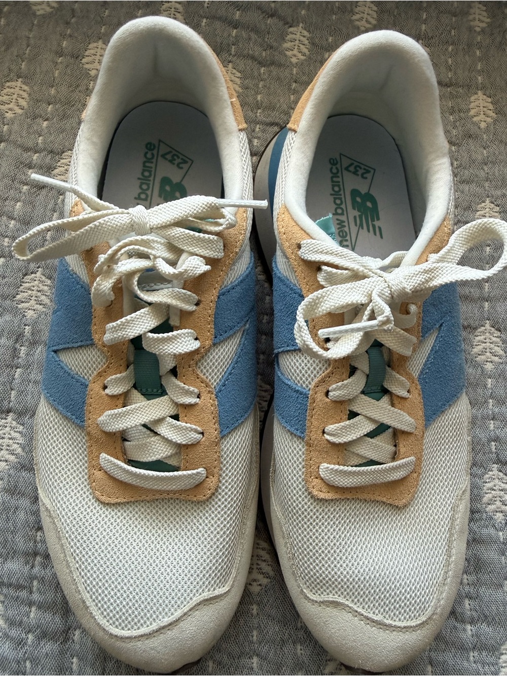New Balance Women's Retro Runner Sneakers in White, Blue & Tan - Picture 2 of 6